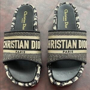 Dior Black and Tan Logo Slides